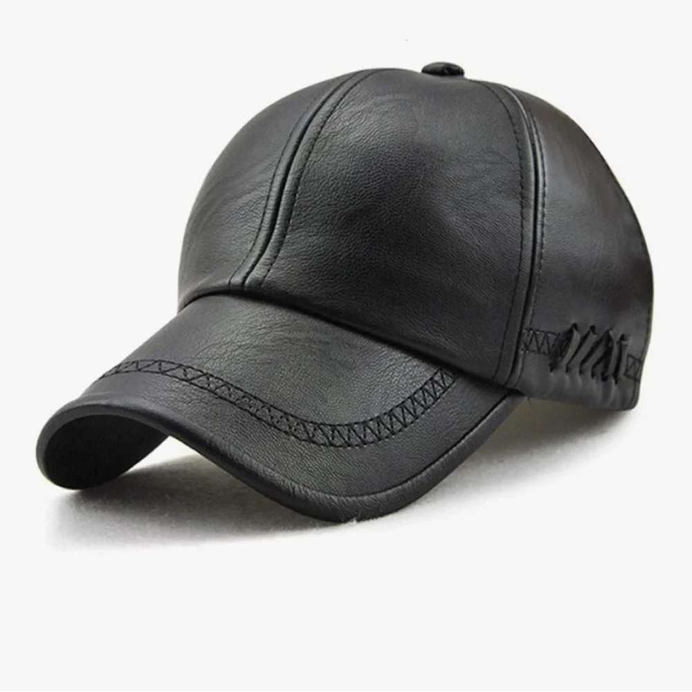 Black PU Leather Cap baseball hat adjustable NEW! Never worn OS